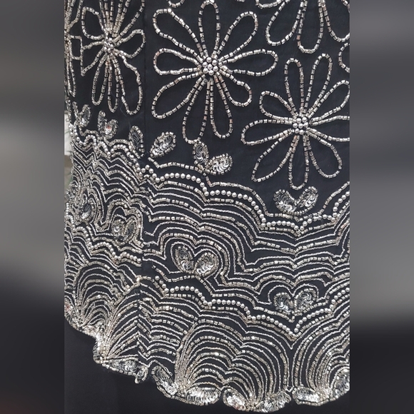 Vintage Laurence Kazar Black Sequin Silk Beaded Blouse Women's Sz L Evening Top - Picture 3 of 12